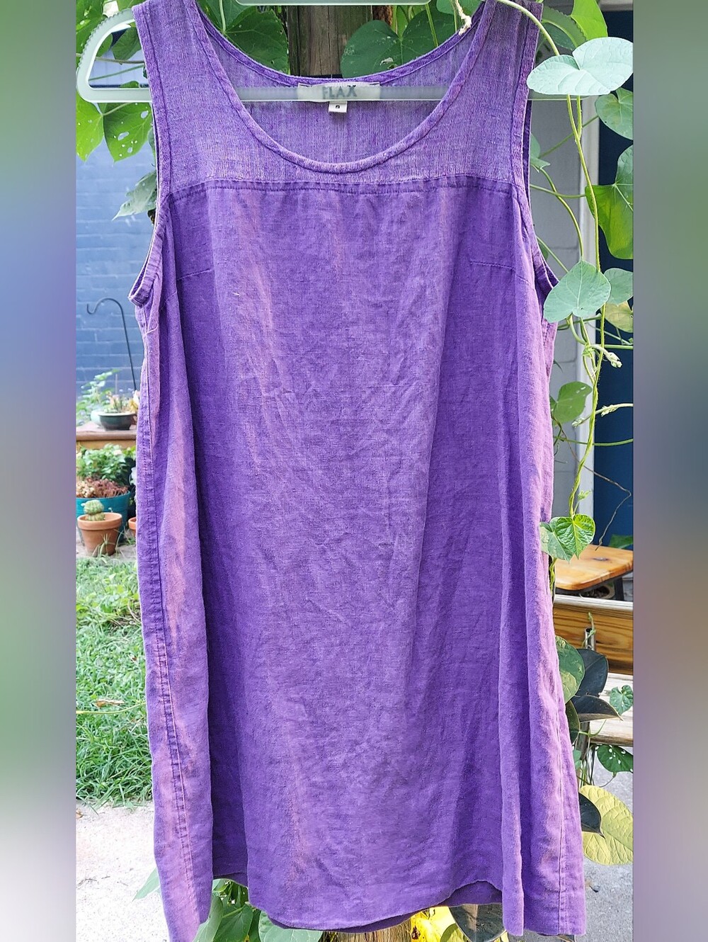 Purple Flax Linen Sleeveless Mini Dress - Picture 6 of 6